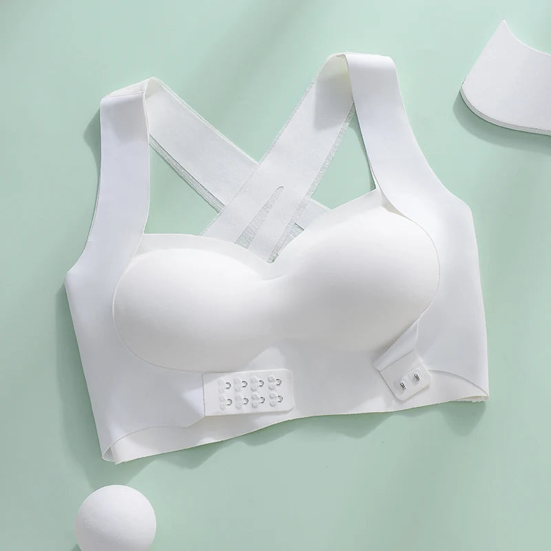 M-6XL Vest Women Seamless Underwear 2 In 1 Solid Adjustable Underwireless Bra Front Buckle Sexy Latex Shapers Humpback Corrected