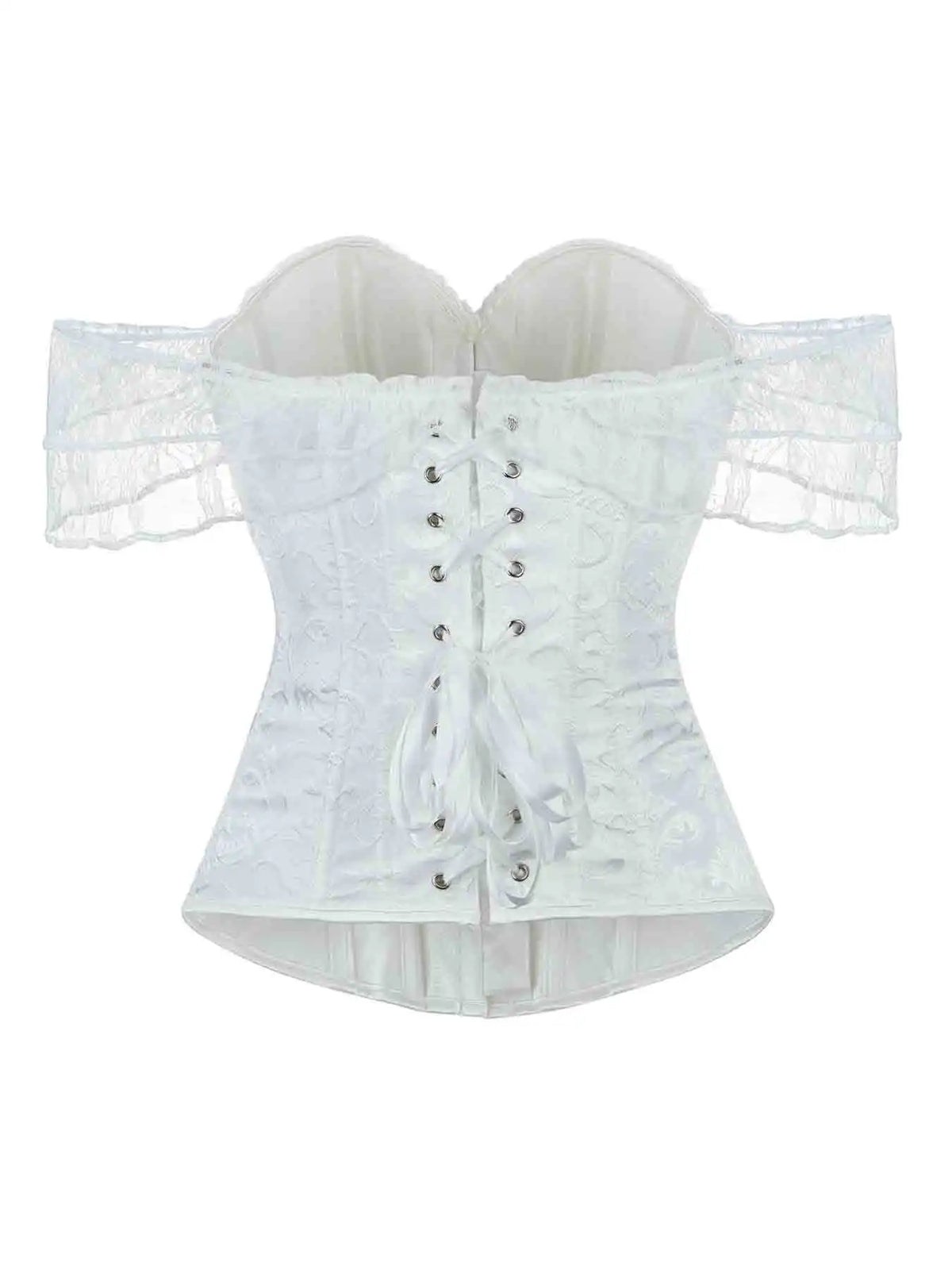 Corset's new retro lace fishbone body-shaping shirt with shoulder straps and bubble sleeves gathered to hold the sternum.