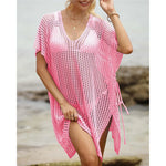 Short Sleeve V Neck Hollow Out Crochet Knitted Tunic Beach Dress Beach Wear Beachwear Beach Cover Up Cover-upsFemale Women V8061