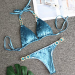 Luxury Rhinestone Bikini Women 2025 Sexy Orange Yellow Crystal Diamond Push Up Thong Swimsuit Beach Bathing Suit Tanga Swimwear