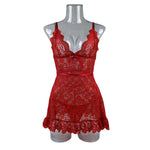 Lace Splicing Perspective Sexy Lingerie Set Erotic Crotchless Sleepwear Pajamas Set Lace Night Dress Nightgown G-string
