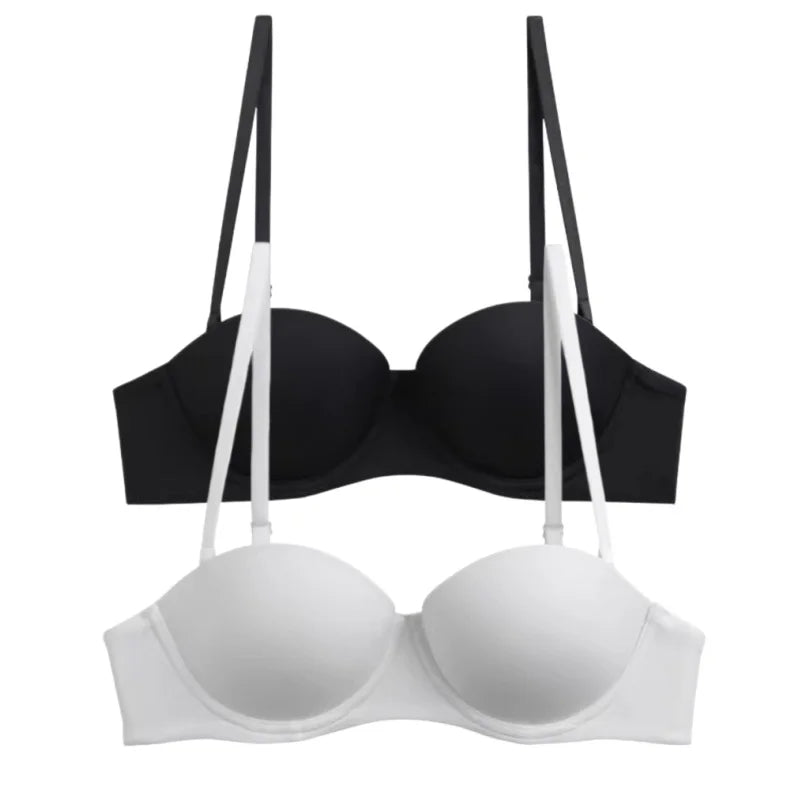 2Pcs/Set Demi Cup Bras For Women Convertible Strapless Bra Low Cut Underwear Comfort Padded Brassiere Sexy Lingerie S-XL