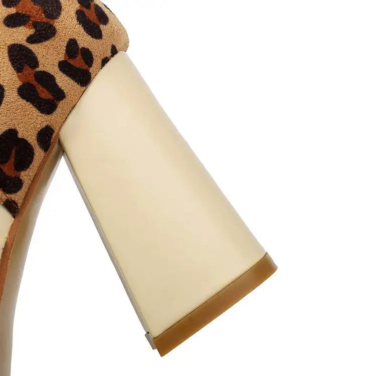 SpringAutumn New Model Fashion High Heels Nude Shoes Color Blocking Pointed Tip Buckle Leopard Print Sexy Party Women's Shoes