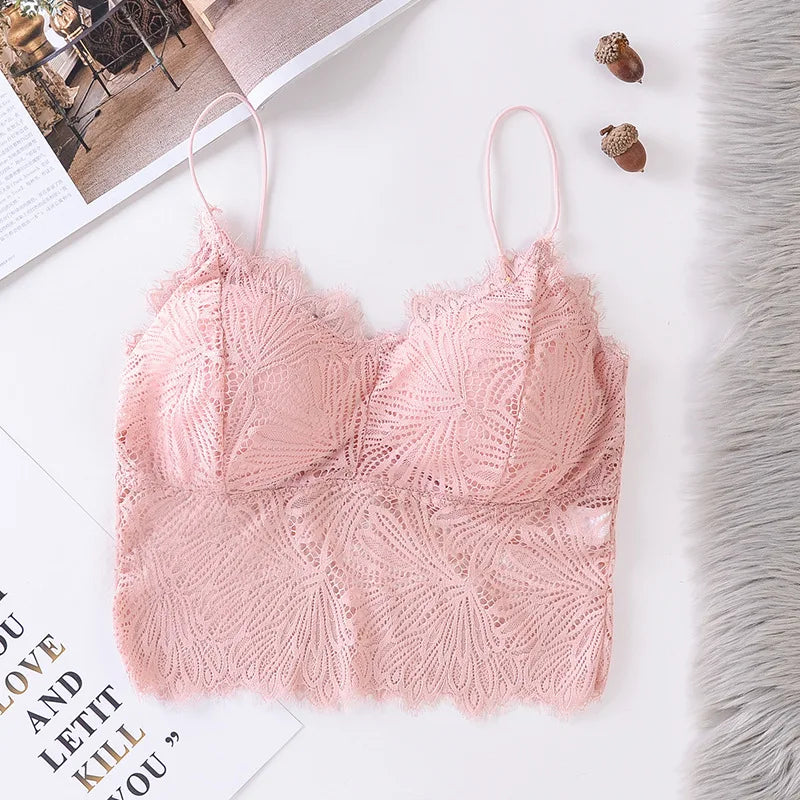 Women Floral Lace Bra Female Underwear Sexy Lingerie Lace Top Removable Pads Non-wire Solid Color Bralette Push-Up Brasieres