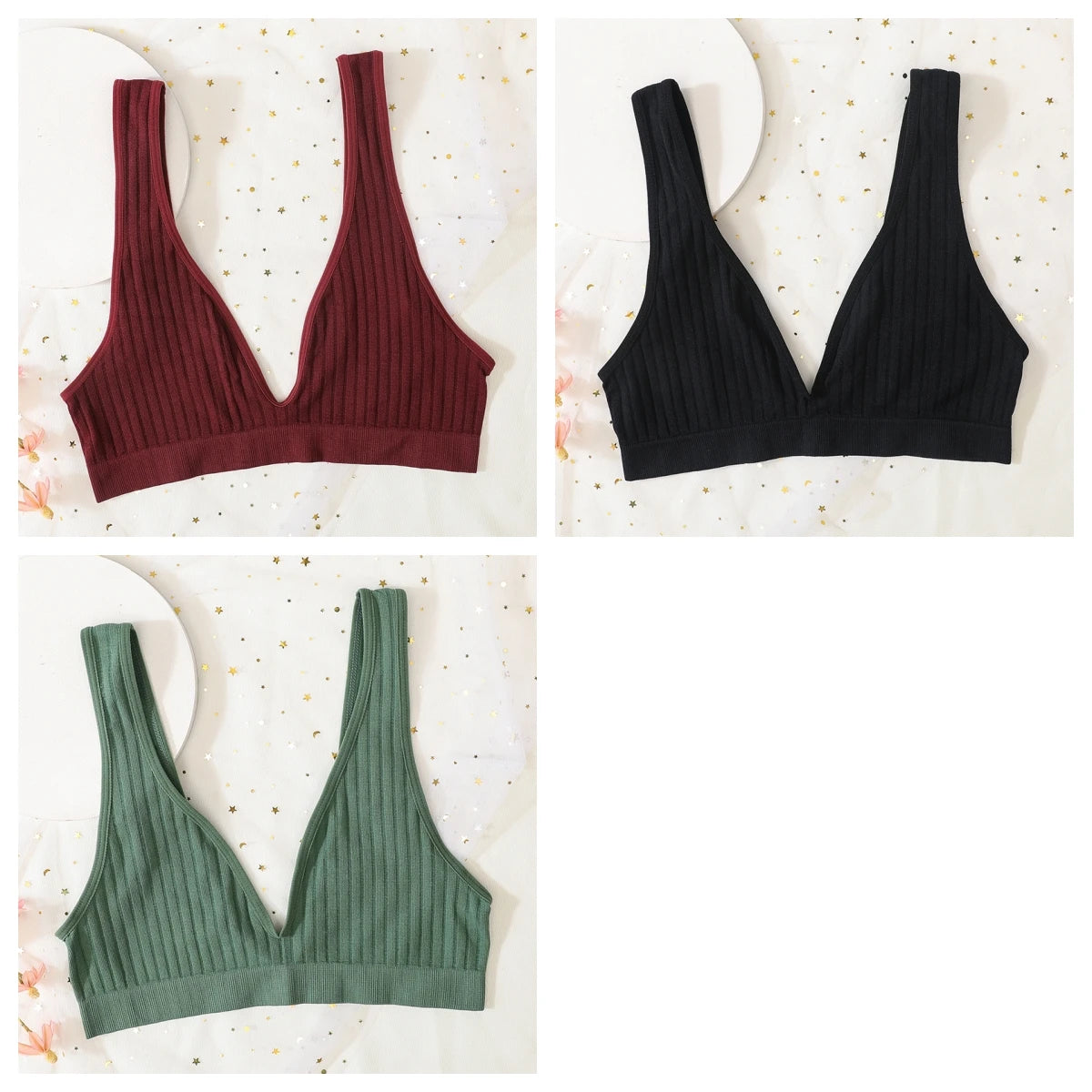 3pcs/lot Seamless Bra Push Up Bras For Women Deep V-neck Bralette Sexy Lingerie Female Low Back Sleep Underwear Unlined Crop Top