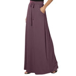 Women Maxi Skirt Adjustable Drawstring High-Waisted Solid Color Long Skirt with Pockets Casual Work Skirt Skirts for women