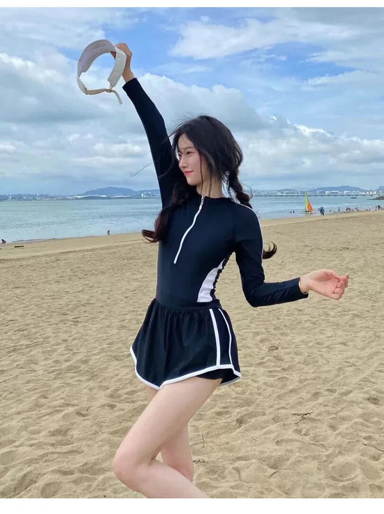 New Women's Swimsuit, One-piece Coverage Slimming EffectConservative Sports Style Hot Spring Flat Leg Pants Swimsuit Plus Size