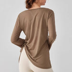 Women's Yoga Sports T-Shirt Drawstring Light Thin Loose Fit Irregular Hem Long Sleeve Fitness Cover Shirt