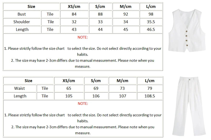 Foridol White Cotton Linen Long Pants Set Sleeveless Vest Pants Suit Office Lay Autumn Summer Wide Leg Casual Fashion Set Outfit