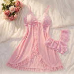 Curves 2-Piece Women's Underwear Set Lace Low-Rise Panties With Nightgown Intimate Apparel Breathable Delicate Summer Lingerie