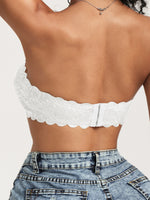 Women's Off Shoulder Lace Bandeau Bra, Floral Ruffled Wirefree Removable Pads Lift Anti-Sagging Daily Casual Wear