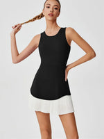 Women One-piece Tennis Dress Summer Black Contrast Pleated Anti Light Speed Dry Sports Dresses Hollowed Out Back Yoga Clothes