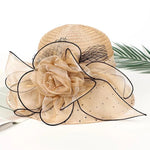 Women's Organza Flower Sun Hat Wide Brim Bucket Cap Wedding Church Dress Hat Fascinator Bridal Tea Party Hat
