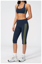Summer Color Blocked Yoga Sets Women Slim Sports Bra High Waist Pants Fitness Suits Outwear Gym Running Push Up Workout Clothes