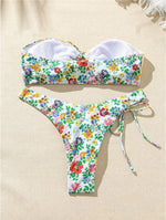New Sexy Floral Print Bandeau Bikini 2024 Women Swimwear Female Swimsuit Two Pieces Thong Bikini Set Bather Tie Bathing Suit