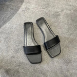 Ladies New Black White Flat Slippers Women Genuine Leather Peep Toe One Strap Mules Shoes Woman Summer Slides Comfort Clogs