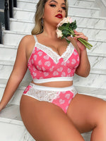 New Arrival Plus Size Ditsy Print Lingerie Set Sexy Minimizer Bra Cami Side Support Thin