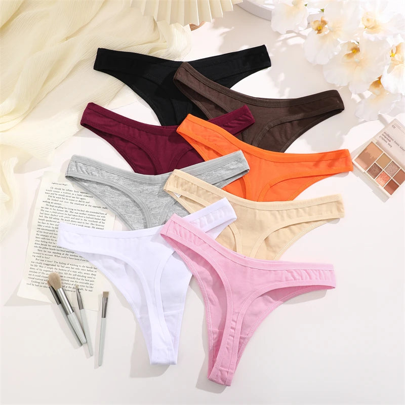 4PCS Women Seamless Thong Cotton Thin Strap Low Waist High Flexibility Panties Sexy Underwear Ladies Briefs T-back Soft Women