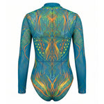 S - XXL New Printed Long Sleeve With Pants Zipper Women Swimwear One Piece Swimsuit Female Padded Bather Bathing Suit Swim V8356