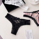 Hanging Neck Detachable Sexy Lace Women's Underpants Sweet Bow Hollow Out Mesh Panties Metal Ring Cotton Crotch Briefs Lingerie
