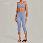 Women's Seamless Yoga Set Sports Fitness Gym Slim-fit Beautiful Back Halter Bra Suits Training Running Hip Lift Capri Pants Sets