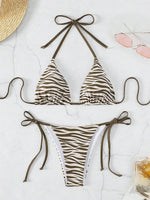 Sexy Leopard Bikini 2025 Halter Swimsuit Women String Swimwear Female Micro Bikini Set Brazilian Bathing Suit Push Up Swim Wear
