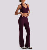 Women's Yoga Exercise Sets Women Backless Sports Tank Top V Shape High Waist Wide Leg Pants Fitness Gym Running Workout Clothes
