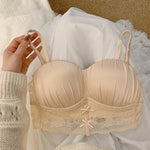 Elegant Luxury Lace Satin Bra for Petite Small Bust Women Sexy Gathered Back Design Push Up Comfort Soft Intimate Lingerie