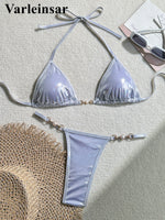 PU Faux Leather Halter Mini Thong Bikini Women Swimwear Female SwimsuitTwo-Pieces Bikini Set Bather Bathing Suit Swim V5206W