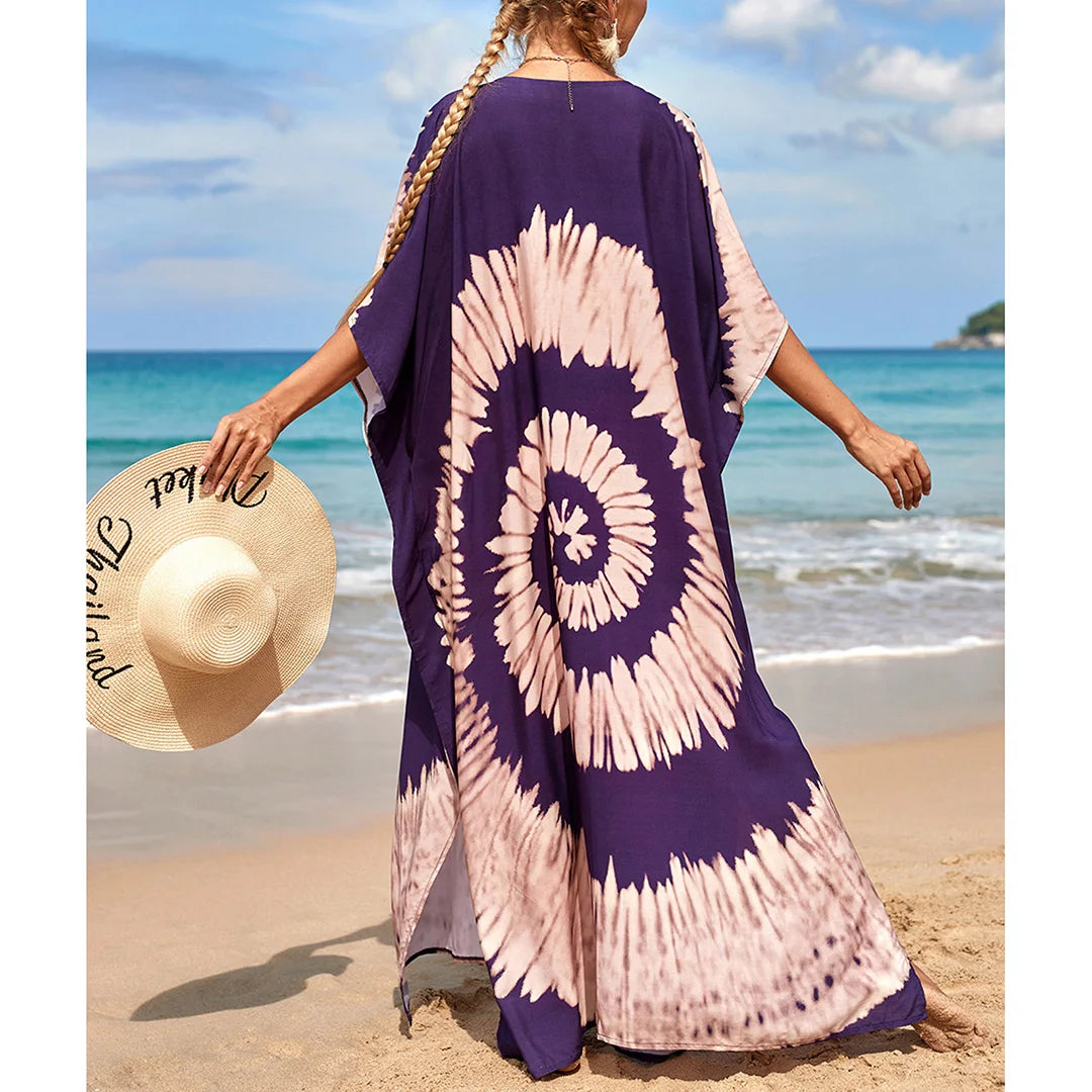 2026 New Colorful Kaftan Tunic Beach Dress Beach Wear Beachwear Beach Cover Up Cover-upsLoose Maxi Dress Female Women V4428