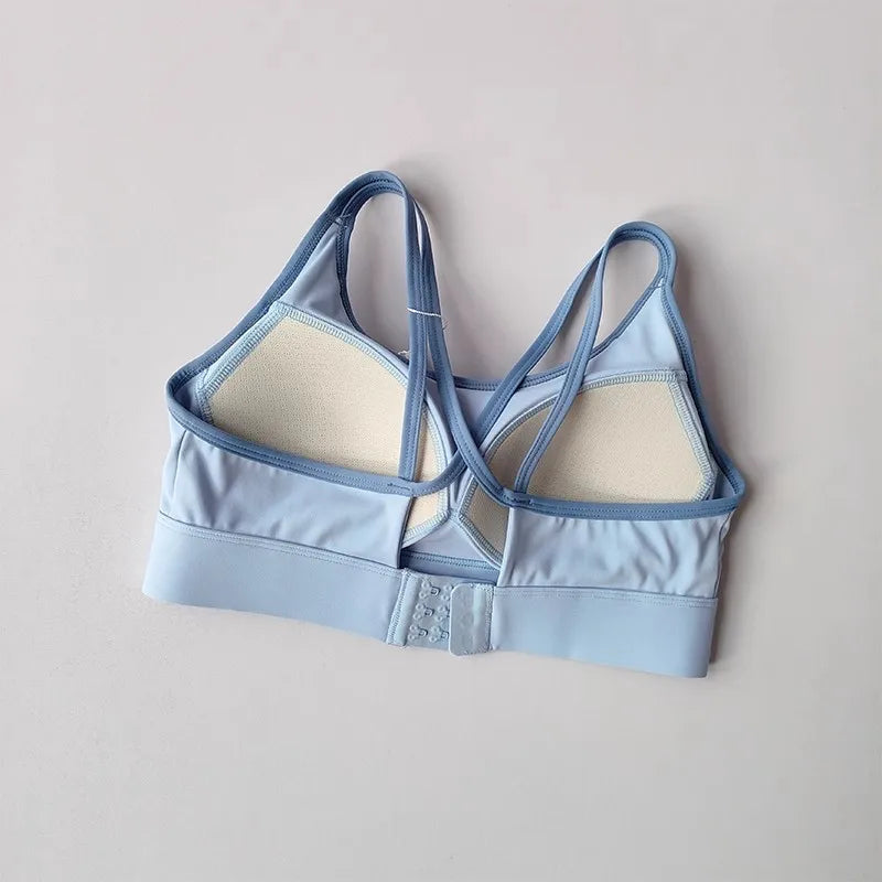 Women's Beautiful Back Contrasting Sports Bra Integrated Buckle Yoga Top Fitness Bra Supportive Active Wear
