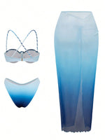 S - XL 3PCS With Skirt Underwired Bikini Female Swimsuit Women Swimwear Three-pieces Bikini set Bather Bathing Suit Swim V8080