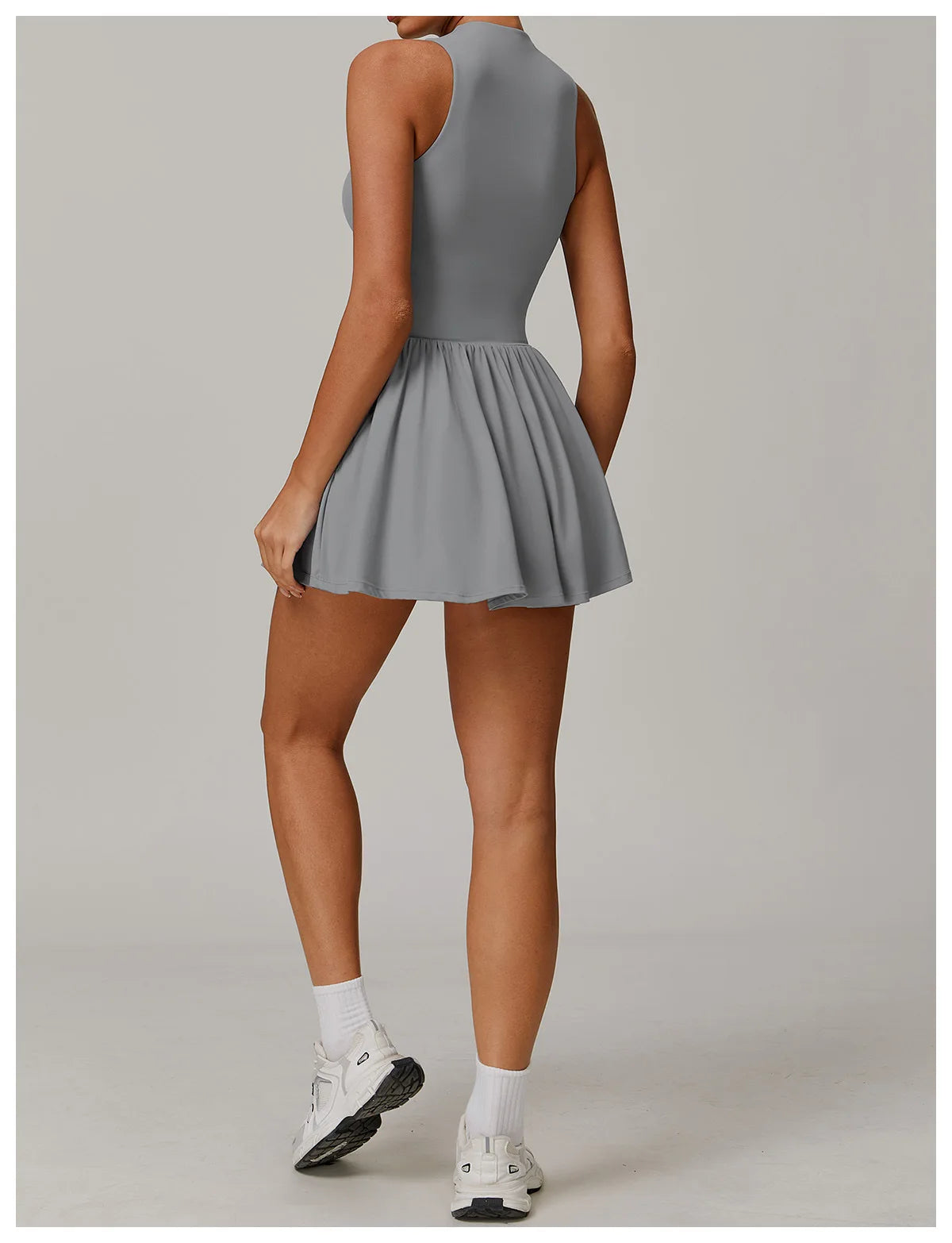 Women Front Zipper Tennis Dress Fake Two-piece Pieces Stand Up Collar Slim Fit Soft Sports Sets Fitness Pocket Skorts Yoga Suits