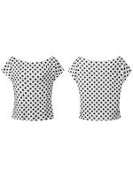 Summer Women's Fashion Tops Off Shoulder Short Sleeve Dots Print Tops Loose Shirts New