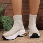 2025 Thick Bottom Knitted Ankle Boots Women Comfort Breathable Platform Sock Shoes Woman Plus Size Wedges Short Booties Mujer