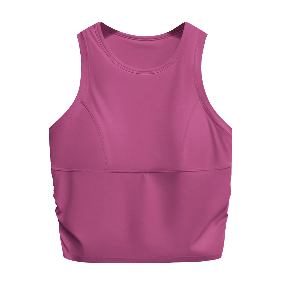 VEQKING Side Pleated Women Sports Bras Built-in Pads Yoga Vest Quick Dry Gym Running Tank Tops High Support Workout Bralettes