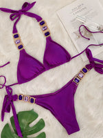 Sexy Rhinestone Bikini Set Women 2026 Luxury Pink Crystal Diamond Push Up Bandage Thong Swimsuit Beach Bathing Suit Swimwear
