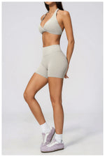 Summer Yoga Sets Women Front Cross Sports Bra Exercise Suits Outwear Lifting Buttocks Abdominal Compression Shorts Fitness Set