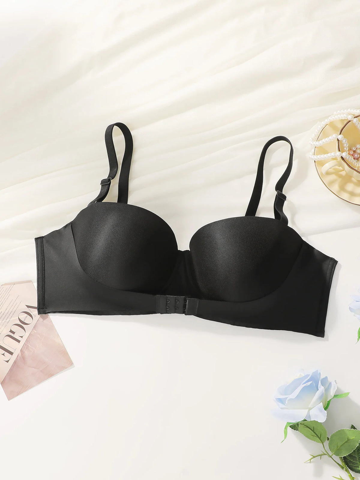 Women Large Bust Plus Size Strapless Bra Front Buckle Detachable Strap Push Up Anti Slip Seamless Support Brassiere Lingerie