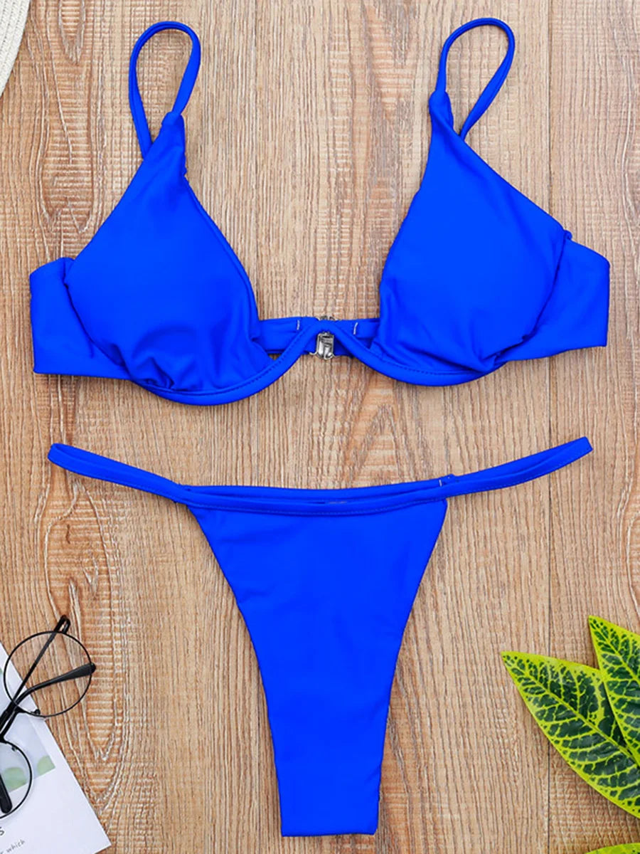Sexy Push Up Underwired V-bar Bikini Women Swimsuit Female Swimwear Two-pieces Bikini set Micro Thong Bathing Suit Swim Lady