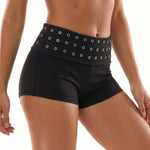Womens Fold Over Shorts Stylish Rivet Design Low Rise Bodycon Slim Fit Summer Shorts Casual Daily Fashion Streetwear