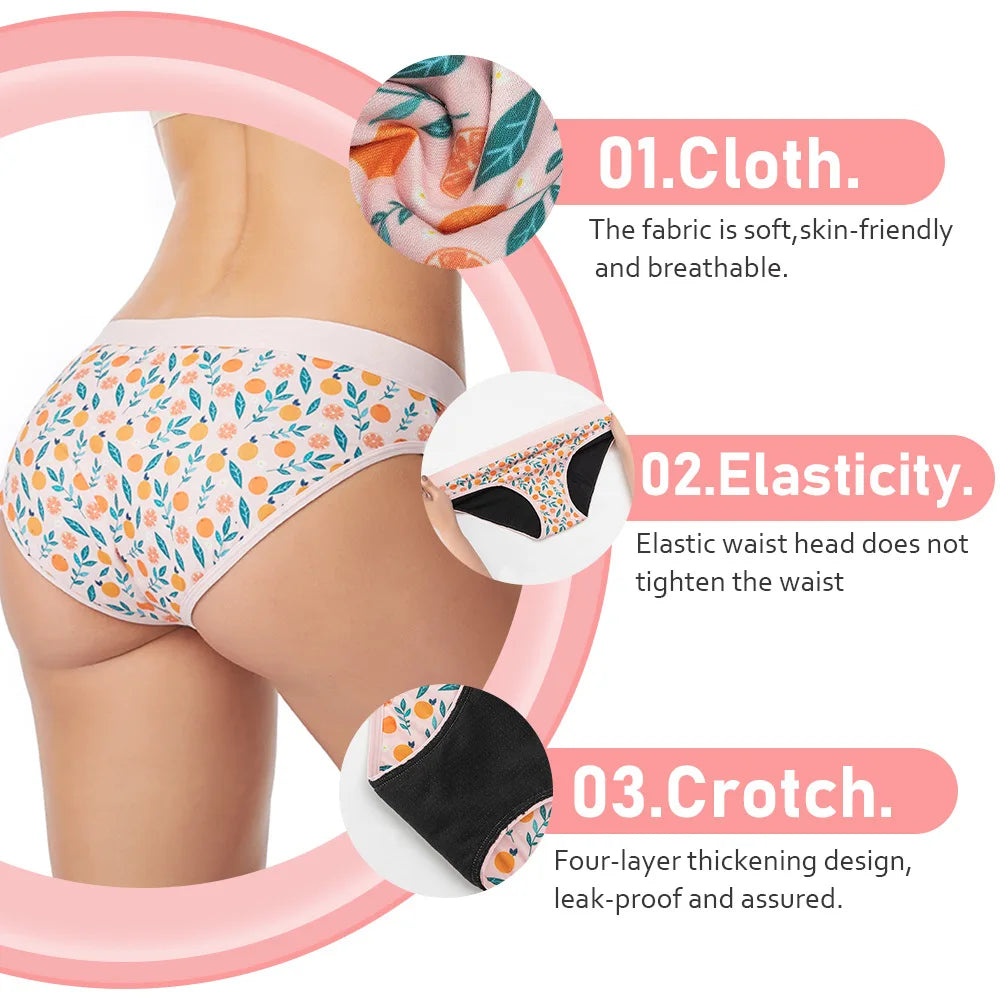 Fruit Print Menstrual Panties Physiological Leakproof Women's Underpants 4-Layer Antibacterial Leak-Proof Female Underpants