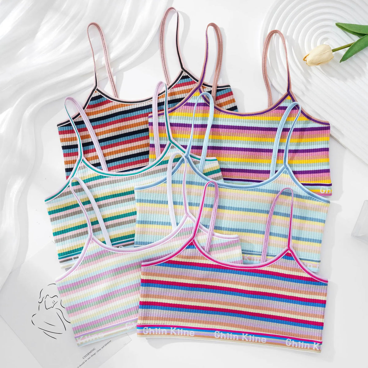 Women Non-wire Bras Female Cotton Bra Tops Striped Crop Top Small Breast Breathable Push Up Bra Comfort Girl Underwear