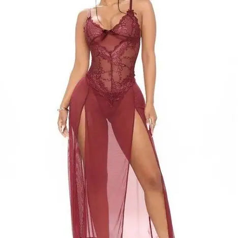 Sexy Long Underwear Dresses for Women Lace SeeThrough Nightgown Erotic Ladies Lingerie Sleepwear Nightgown