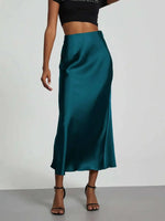 28 Colors New 2026 Women's Elegant High Waist Satin Long Skirts Female Summer Solid Color Faldas Fashion Women Skirts KBA3