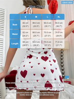 Backless Deep V Neck Nightgown Women White Heart Print Chemise Ribbed Mini Sleepwear Bow Detail Soft Lingerie Dress