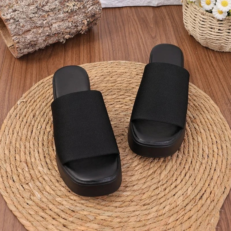 Round Toe Ultra High Slide Women Sandals Summer Fashion Open Toe Wedges Platform Sandals Simple Comfortable Non-slip Ladies Shoe