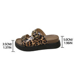 New Leopard Double Buckle Sandal for Woman Fashion 2025 Med Heel Flat Sandals Women Summer Non Slip Platform Sandal Female