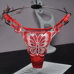 Women Butterfly Embroidery Thong Panties Sexy Lace G String Adjustable Strap Low Rise Underwear Soft Breathable Lingerie