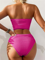 Sexy Bandeau Bikini 2025 Mujer Women Black Ribbed Push Up High Waist Swimsuit Summer Beach Bathing Suit Holiday Swimwear Biquini